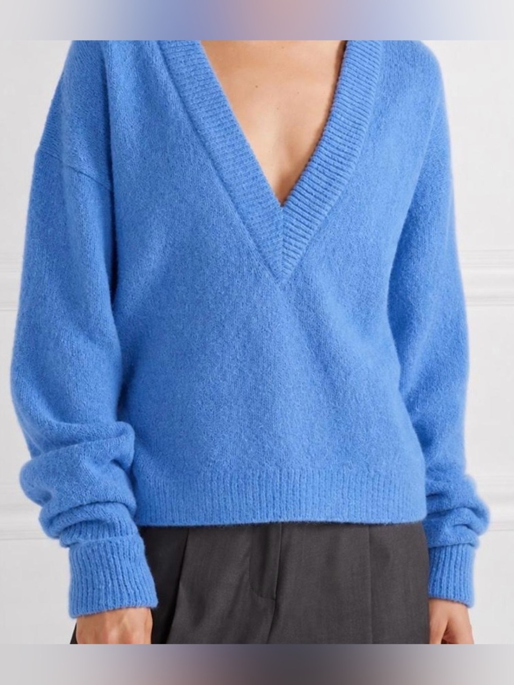 Tibi Bouclé Slit Cuff Airy Alpaca Sweater Blue XS